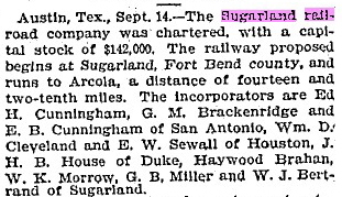 The Sugar Land RR is chartered and funded.