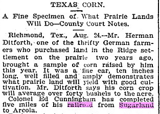 The Sugar Land RR is completed for five miles.
