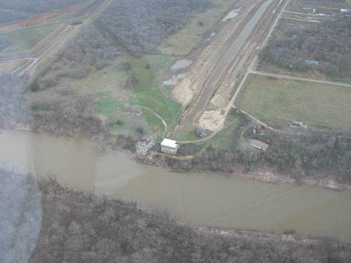 The Brazos River at Miller Rd pumping station in eastern Fort Bend County, Texas. This is considered low water level.